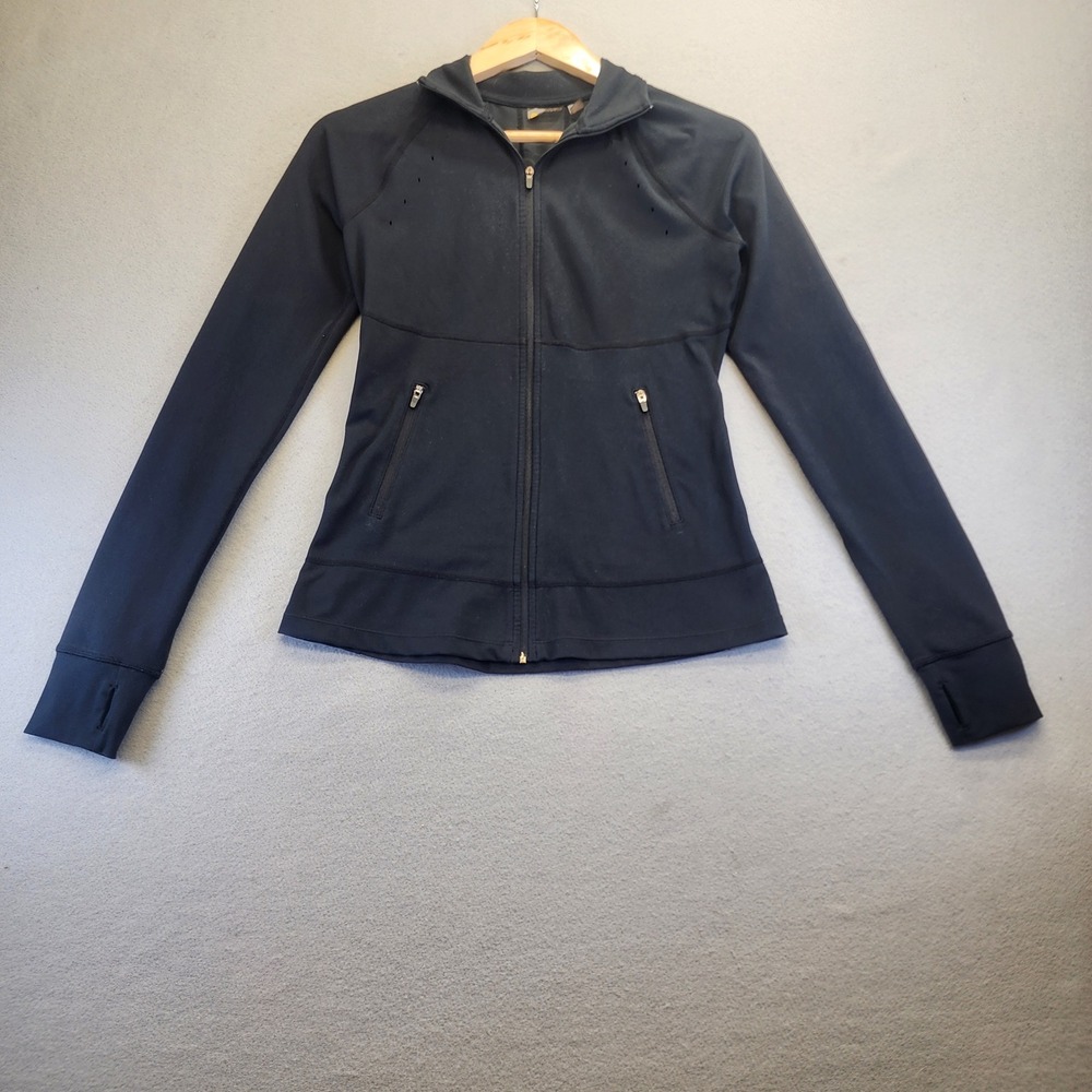 Zella Black Full Zip Athletic‎ Jacket Thumbholes Laser Cut Venting Womens Small